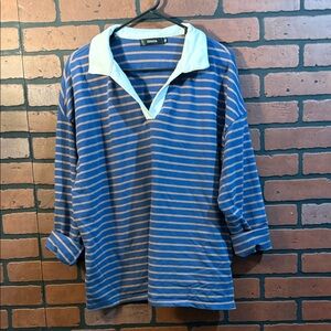 Blue and White Striped Long Sleeve Top